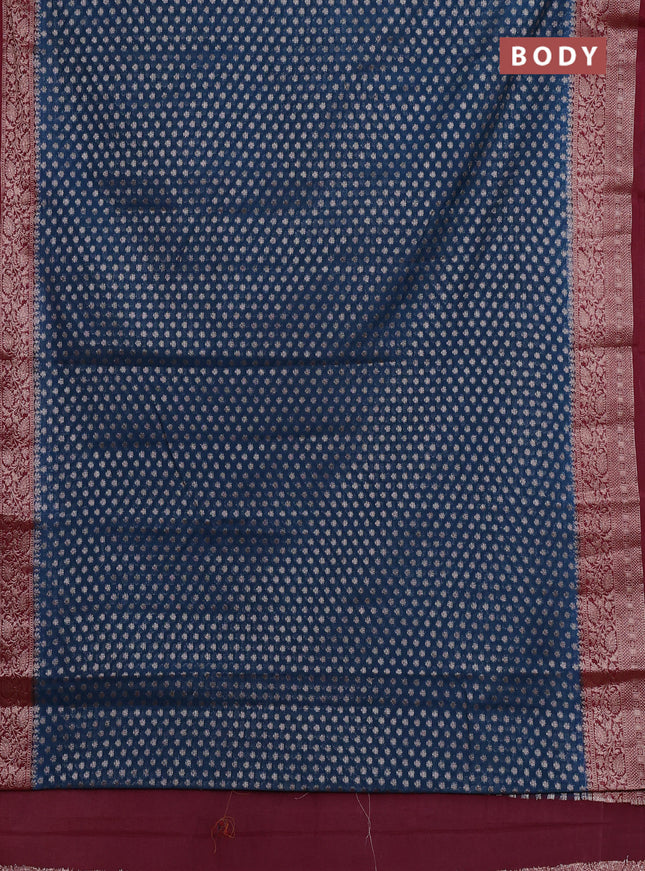 Semi chiniya silk saree peacock blue and wine shade with allover thread & zari woven buttas and woven border