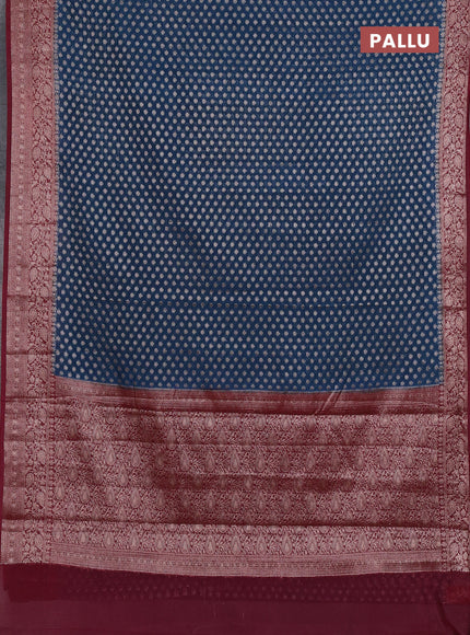 Semi chiniya silk saree peacock blue and wine shade with allover thread & zari woven buttas and woven border