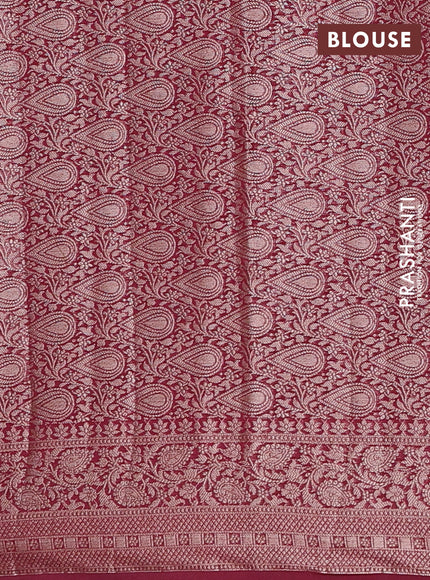 Semi chiniya silk saree peacock blue and wine shade with allover thread & zari woven buttas and woven border