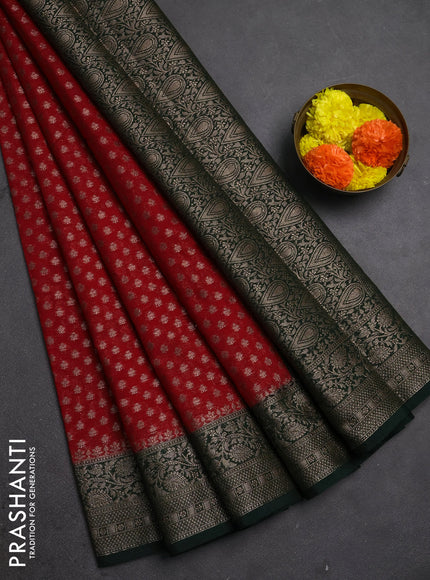 Semi chiniya silk saree red and bottle green with allover thread & zari woven buttas and woven border