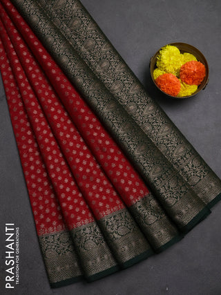 Semi chiniya silk saree red and bottle green with allover thread & zari woven buttas and woven border