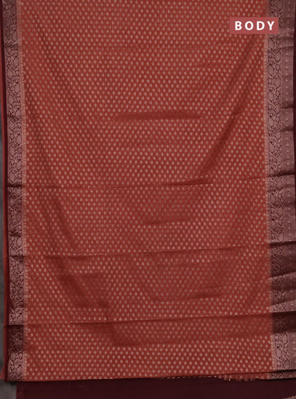 Semi chiniya silk saree dark peach and deep maroon with allover thread & zari woven buttas and woven border