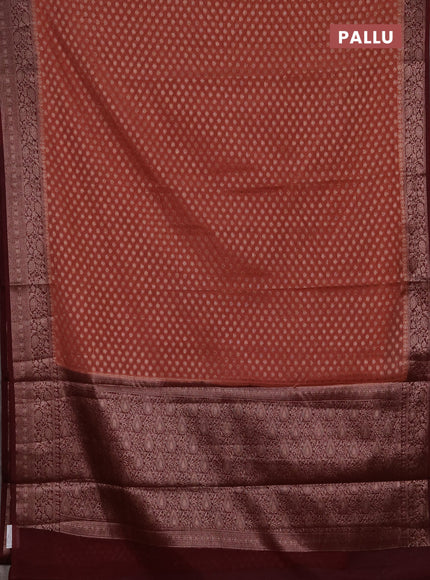 Semi chiniya silk saree dark peach and deep maroon with allover thread & zari woven buttas and woven border