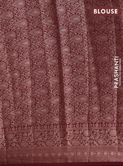Semi chiniya silk saree dark peach and deep maroon with allover thread & zari woven buttas and woven border