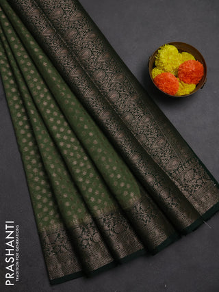 Semi chiniya silk saree pastel green and bottle green with allover thread & zari woven buttas and woven border