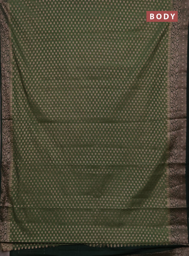 Semi chiniya silk saree pastel green and bottle green with allover thread & zari woven buttas and woven border