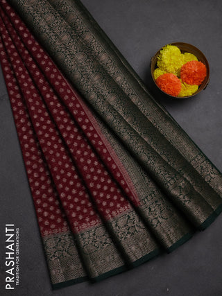 Semi chiniya silk saree wine shade and bottle green with allover thread & zari woven buttas and woven border