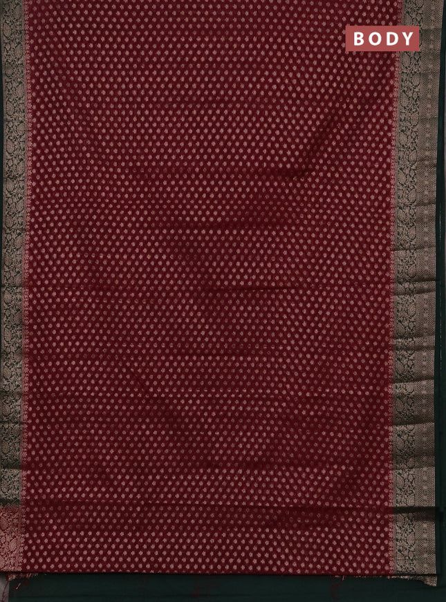 Semi chiniya silk saree wine shade and bottle green with allover thread & zari woven buttas and woven border