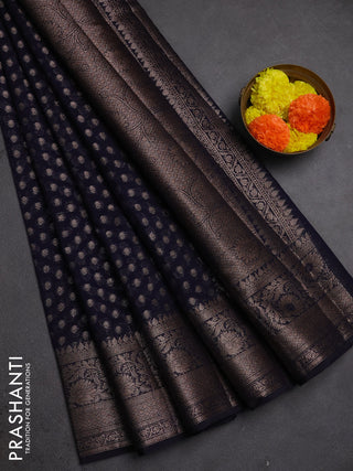 Semi chiniya silk saree navy blue with allover thread & zari woven buttas and woven border