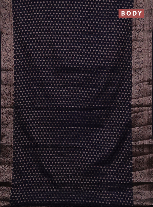 Semi chiniya silk saree navy blue with allover thread & zari woven buttas and woven border