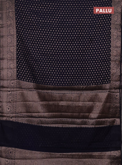 Semi chiniya silk saree navy blue with allover thread & zari woven buttas and woven border