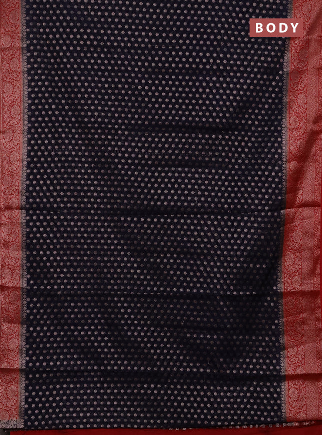 Semi chiniya silk saree navy blue and red with allover thread & zari woven buttas and woven border