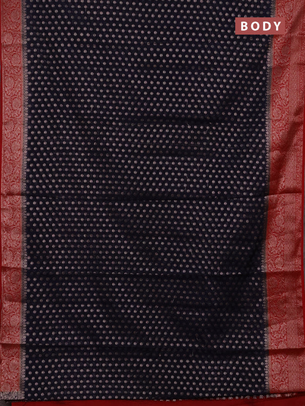 Semi chiniya silk saree navy blue and red with allover thread & zari woven buttas and woven border