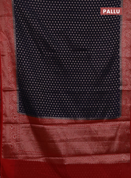 Semi chiniya silk saree navy blue and red with allover thread & zari woven buttas and woven border