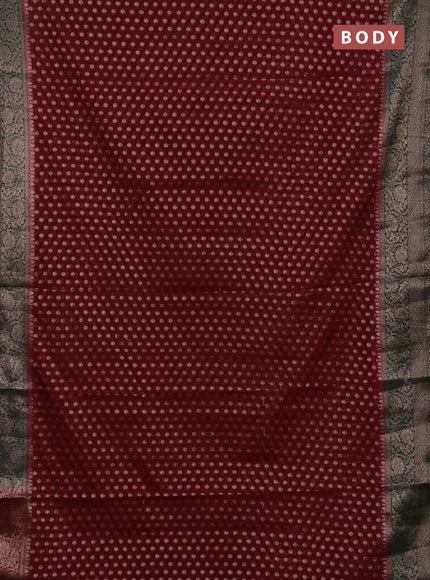 Semi chiniya silk saree wine shade and bottle green with allover thread & zari woven buttas and woven border