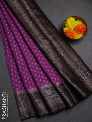 Semi chiniya silk saree dark lavender and black with allover thread & zari woven buttas and woven border