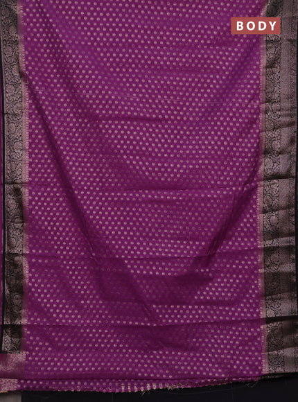 Semi chiniya silk saree dark lavender and black with allover thread & zari woven buttas and woven border