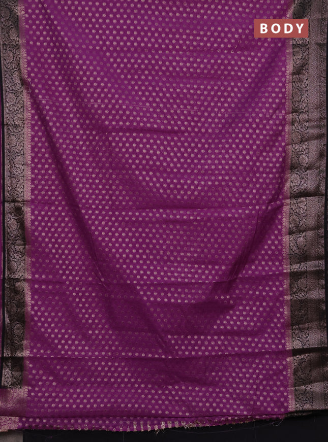 Semi chiniya silk saree dark lavender and black with allover thread & zari woven buttas and woven border
