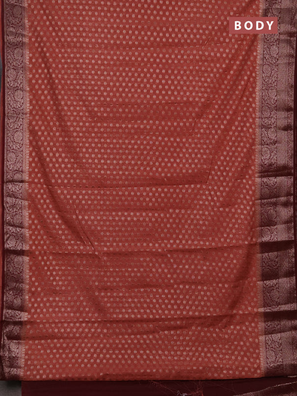 Semi chiniya silk saree dark peach and wine shade with allover thread & zari woven buttas and woven border