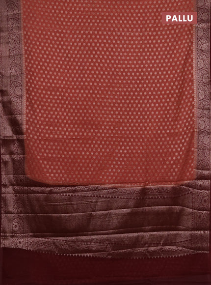 Semi chiniya silk saree dark peach and wine shade with allover thread & zari woven buttas and woven border