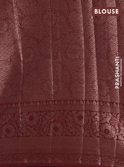 Semi chiniya silk saree dark peach and wine shade with allover thread & zari woven buttas and woven border