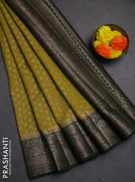 Semi chiniya silk saree mehendi green and bottle green with allover thread & zari woven buttas and woven border