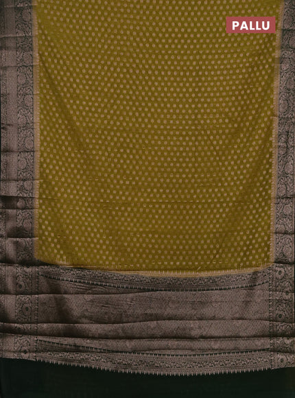 Semi chiniya silk saree mehendi green and bottle green with allover thread & zari woven buttas and woven border