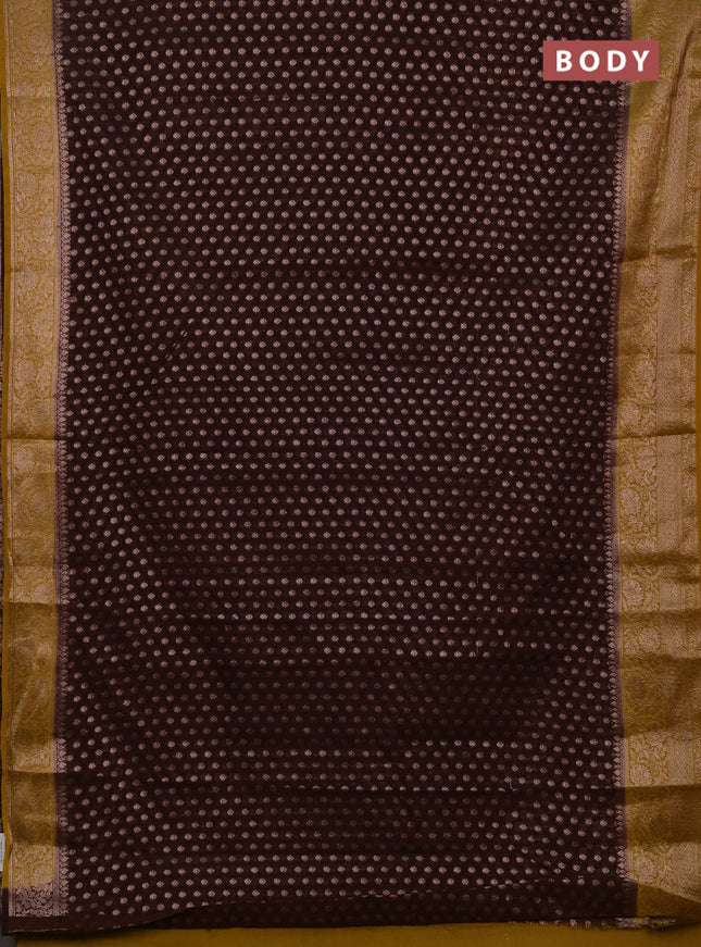 Semi chiniya silk saree coffee brown and dark mustard with allover thread & zari woven buttas and woven border