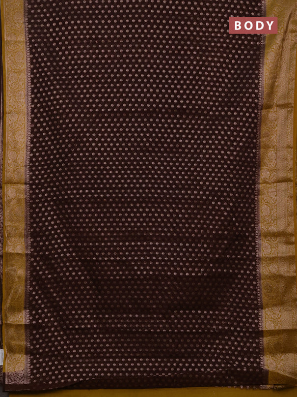 Semi chiniya silk saree coffee brown and dark mustard with allover thread & zari woven buttas and woven border