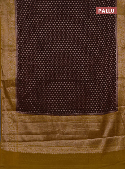 Semi chiniya silk saree coffee brown and dark mustard with allover thread & zari woven buttas and woven border