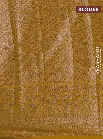 Semi chiniya silk saree coffee brown and dark mustard with allover thread & zari woven buttas and woven border