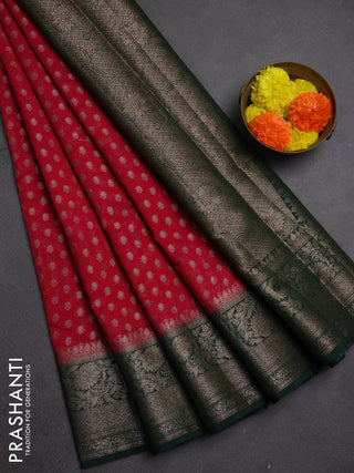 Semi chiniya silk saree pink and bottle green with allover thread & zari woven buttas and woven border