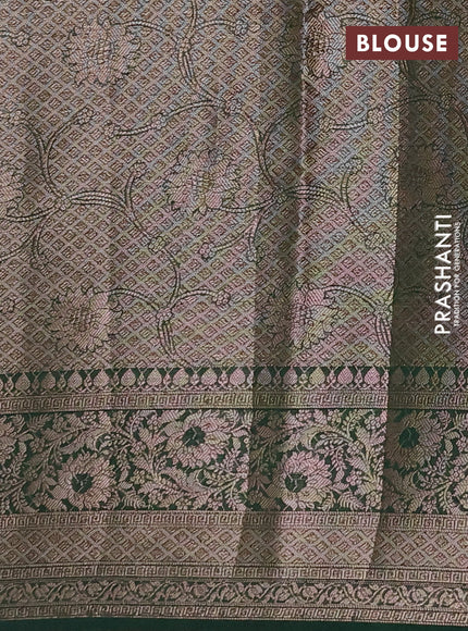 Semi chiniya silk saree pink and bottle green with allover thread & zari woven buttas and woven border