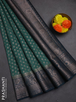 Semi chiniya silk saree teal green shade and peacock green with allover thread & zari woven buttas and woven border