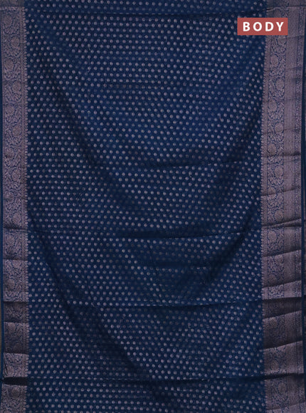 Semi chiniya silk saree peacock blue with allover thread & zari woven buttas and woven border