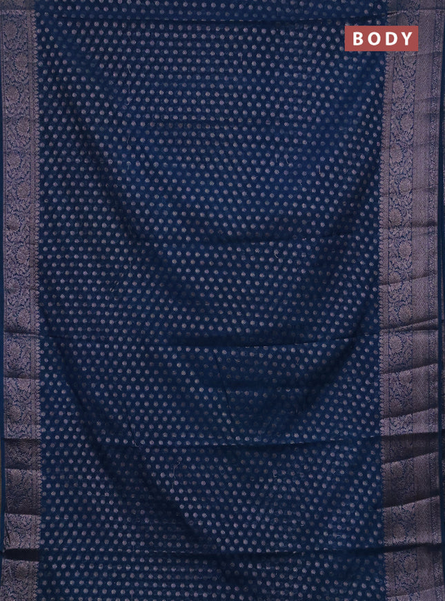 Semi chiniya silk saree peacock blue with allover thread & zari woven buttas and woven border