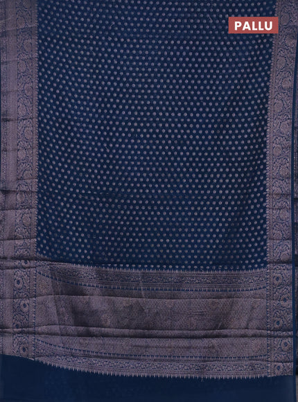 Semi chiniya silk saree peacock blue with allover thread & zari woven buttas and woven border