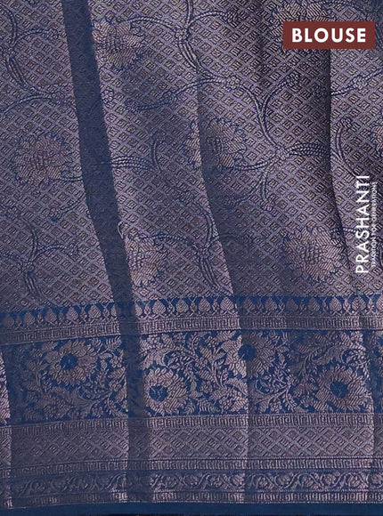 Semi chiniya silk saree peacock blue with allover thread & zari woven buttas and woven border
