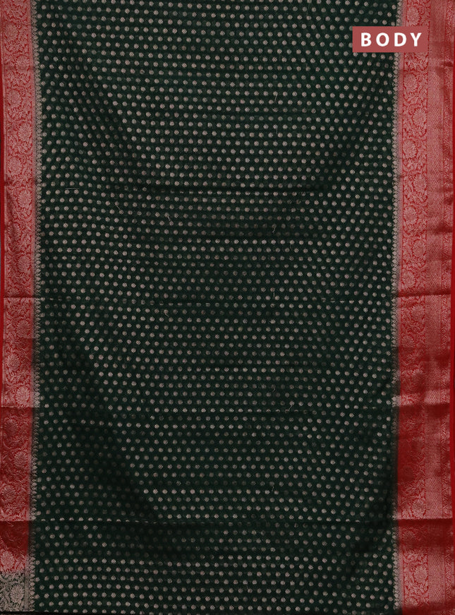 Semi chiniya silk saree bottle green and red with allover thread & zari woven buttas and woven border