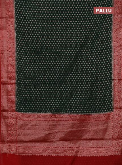 Semi chiniya silk saree bottle green and red with allover thread & zari woven buttas and woven border