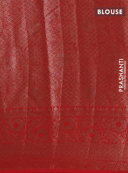 Semi chiniya silk saree bottle green and red with allover thread & zari woven buttas and woven border