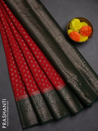 Semi chiniya silk saree red and bottle green with allover thread & zari woven buttas and woven border