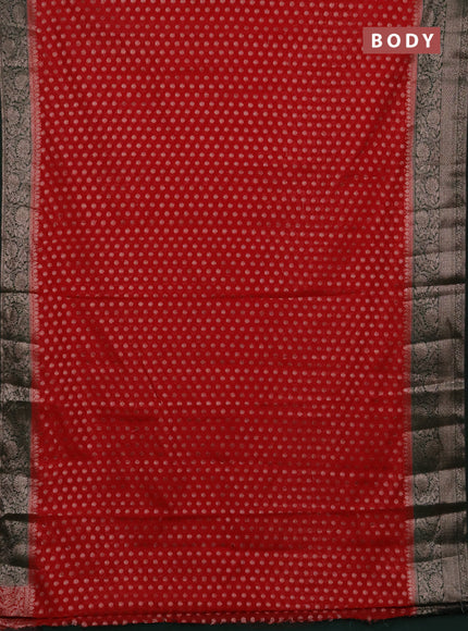 Semi chiniya silk saree red and bottle green with allover thread & zari woven buttas and woven border