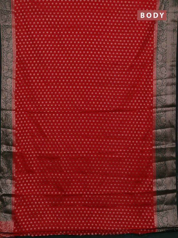 Semi chiniya silk saree red and bottle green with allover thread & zari woven buttas and woven border