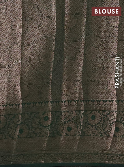 Semi chiniya silk saree red and bottle green with allover thread & zari woven buttas and woven border