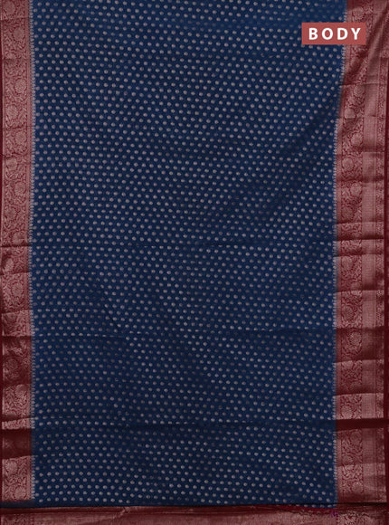 Semi chiniya silk saree peacock blue and wine shade with allover thread & zari woven buttas and woven border