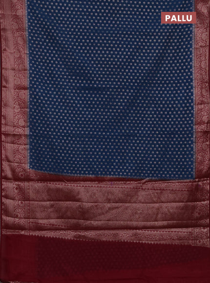 Semi chiniya silk saree peacock blue and wine shade with allover thread & zari woven buttas and woven border