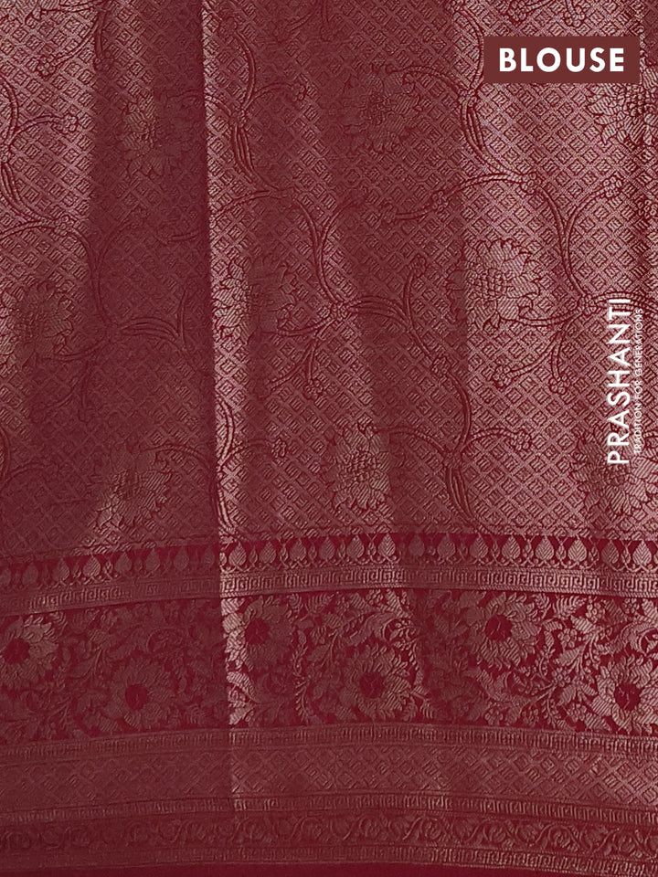 Semi chiniya silk saree peacock blue and wine shade with allover thread & zari woven buttas and woven border