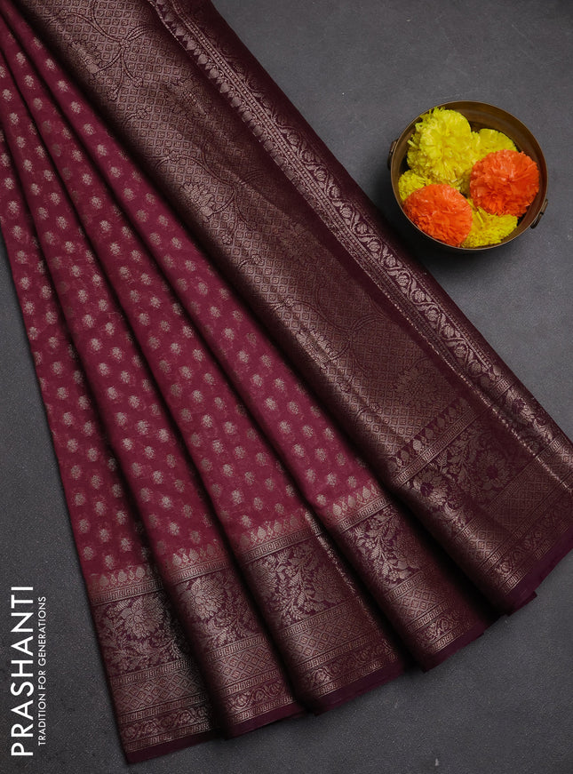 Semi chiniya silk saree mauve pink and wine shade with allover thread & zari woven buttas and woven border