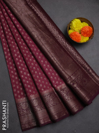 Semi chiniya silk saree mauve pink and wine shade with allover thread & zari woven buttas and woven border